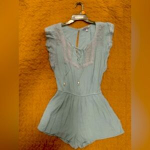 Blue Lace-Up Romper